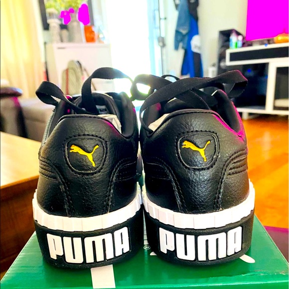 puma black leather shoes womens